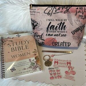 Faith-Inspired Women's Cosmetic Bag w/ Bible Study Journal Keychain & Bookmark